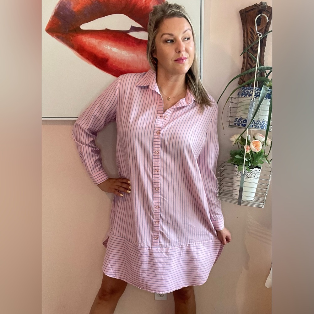 Alvina Pink Striped button up Shirt Dress